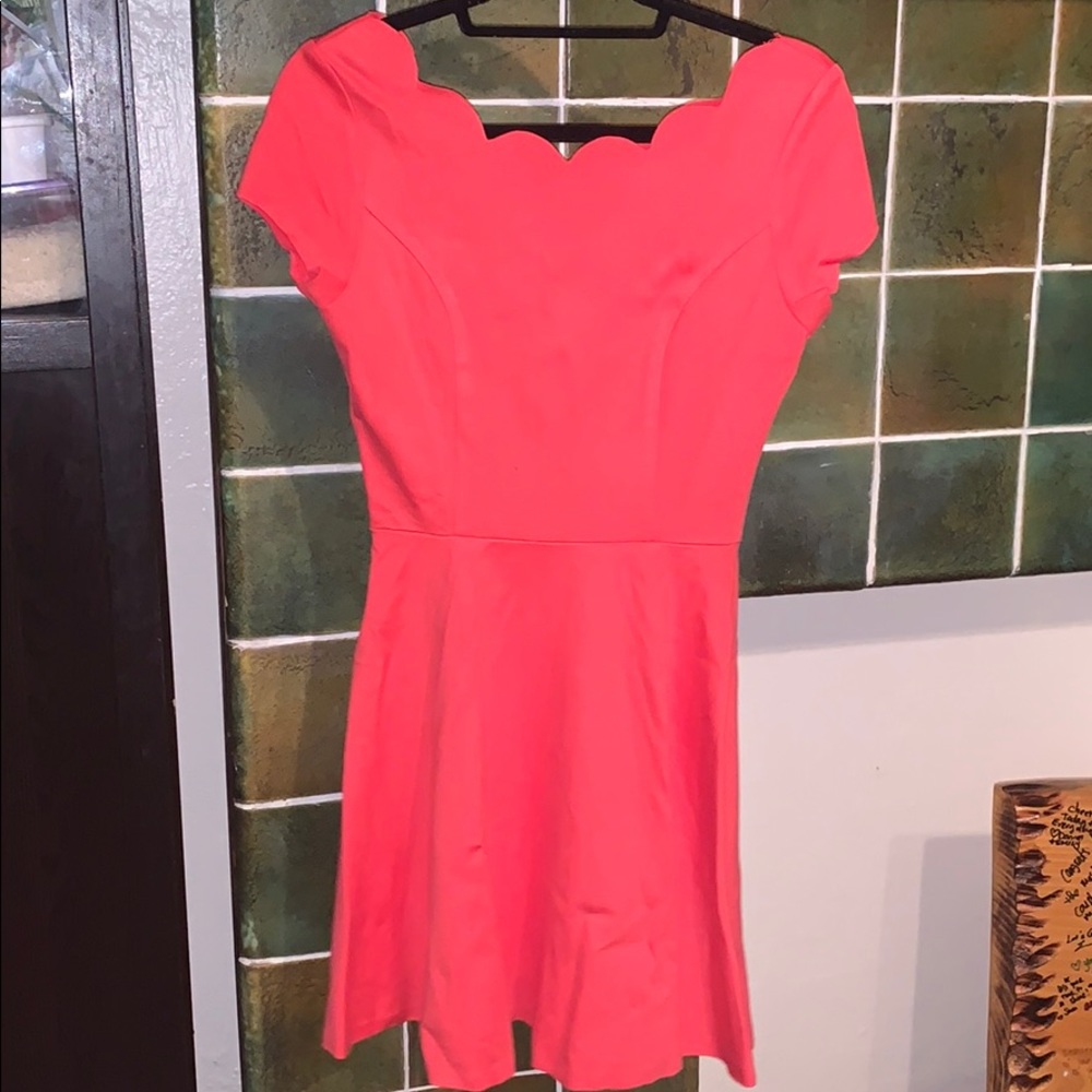 Scalloped coral A-like dress
